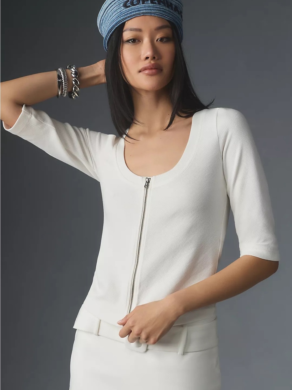 Nwot Maeve front zip scoop top